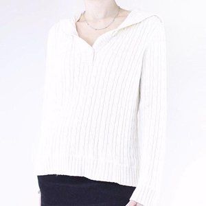 Liz Claiborne Bella Swan White Henley Collared Cable Sweater